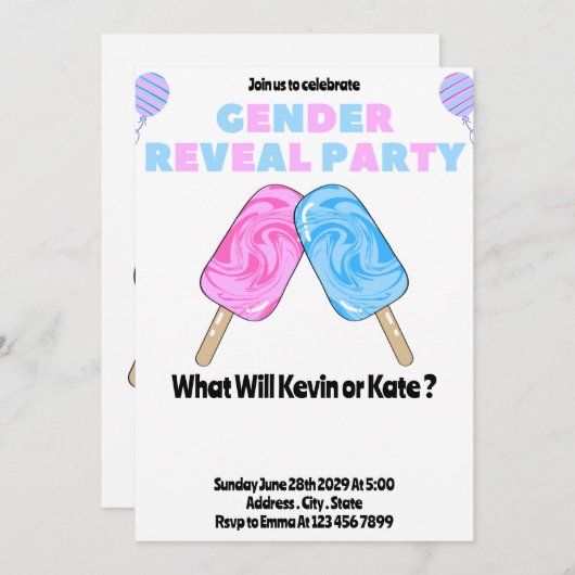 アイスクリームベビー性別表示招待状 招待状 (正面/裏面)