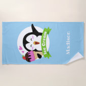 アイスクリームペンギン名前をカスタムする&カラービーチタオル ビーチタオル (正面)