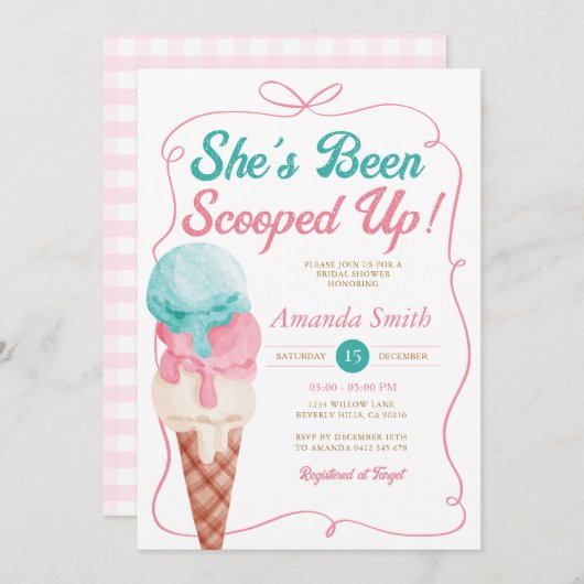 アイスクリームボウブライダルシャワー 招待状 (正面/裏面)