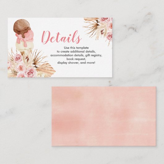 アイスクリームボホ詳細ベビーシャワー挿入カード エンクロージャーカード (正面/裏面)