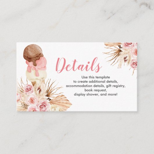 アイスクリームボホ詳細ベビーシャワー挿入カード エンクロージャーカード (正面)