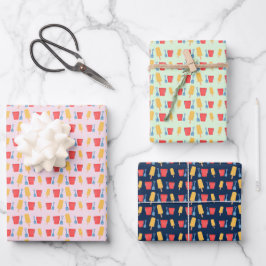 アイスクリームポップと砂のお城のバケツシャベル柄 ラッピングペーパーシート