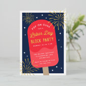 アイスクリームポップ・アートの労働日週末パーティー 箔招待状 (立ち正面)