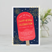 アイスクリームポップ・アートの7月4日パーティー 箔招待状 (立ち正面)