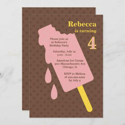 アイスクリームポプシクル誕生日パーティーの招待状 招待状 (正面/裏面)