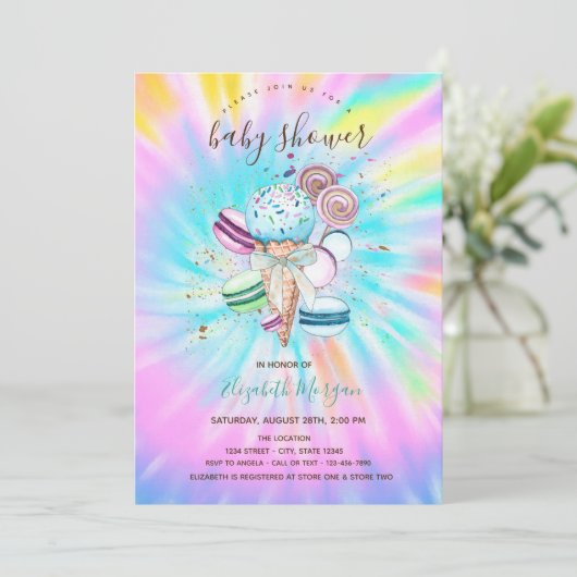 アイスクリームマカロンサマー絞り染めベビーシャワー 招待状 (スタンド正面)