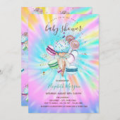 アイスクリームマカロンサマー絞り染めベビーシャワー 招待状 (正面/裏面)