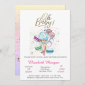アイスクリームマカロンOhベビーサマーベビーシャワー 招待状 (正面/裏面)