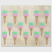 アイスクリームミントグリーンピンクアイボリーメタリックスパークリー ラッピングペーパー (フラット)