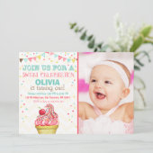 アイスクリームミントピンクパーティー誕生日招待状 招待状 (スタンド正面)