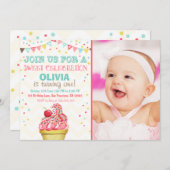 アイスクリームミントピンクパーティー誕生日招待状 招待状 (正面/裏面)