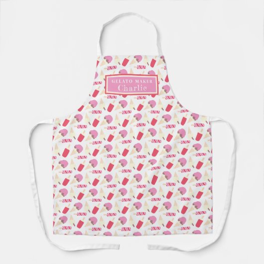 アイスクリームメーカパーソナライズされたーロリーコーン模様 エプロン (正面)