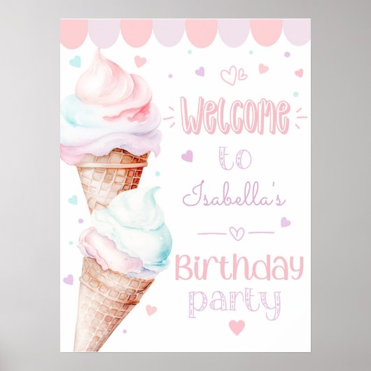 アイスクリームモダンガールバースデーパーティーへようこそ ポスター (正面)