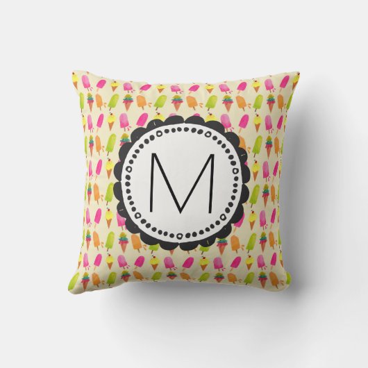 アイスクリームモノグラパーソナライズされたム クッション (裏面)