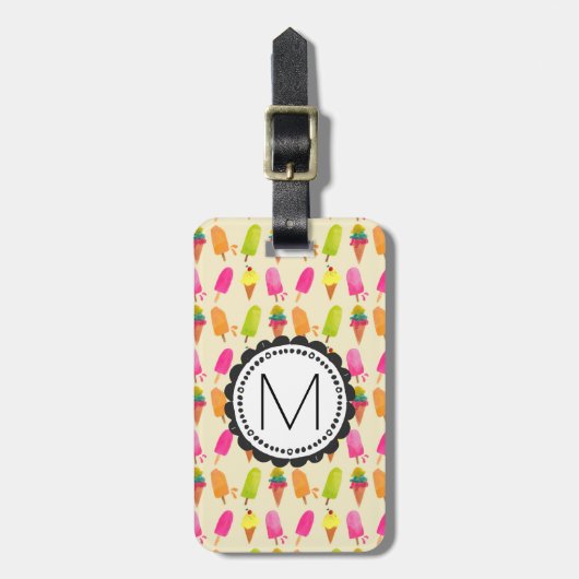 アイスクリームモノグラパーソナライズされたム ラゲッジタグ (正面縦)
