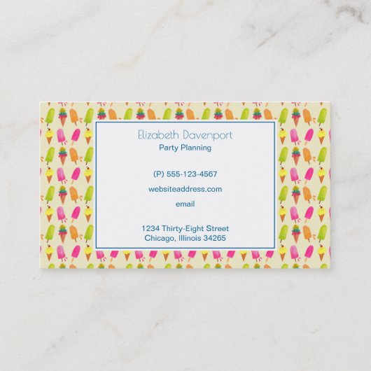 アイスクリームモノグラパーソナライズされたム 名刺 (裏面)