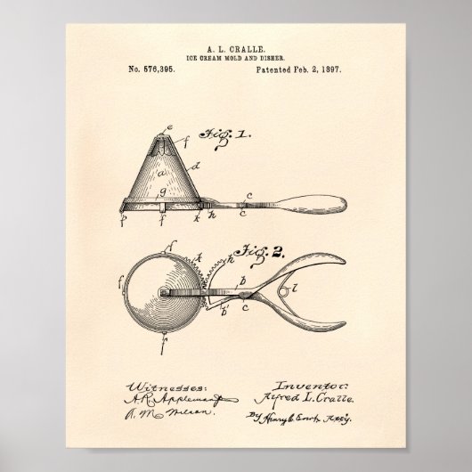 アイスクリームモールド1897特許芸術オールドピーパー ポスター (正面)
