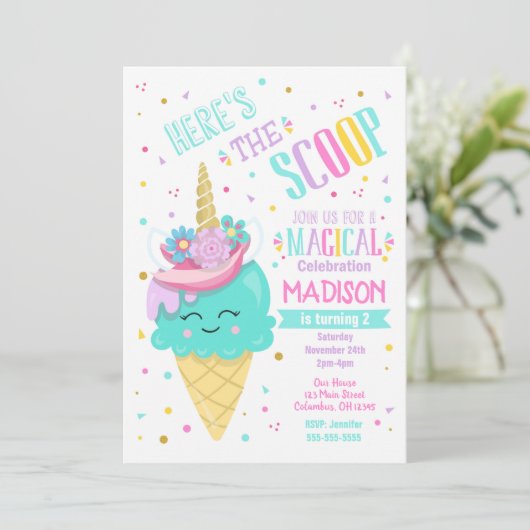 アイスクリームユニコーン誕生日招待状マジカル 招待状 (スタンド正面)