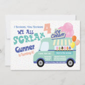 アイスクリームユー叫ぶ4番目の誕生日招待状 招待状 (正面)