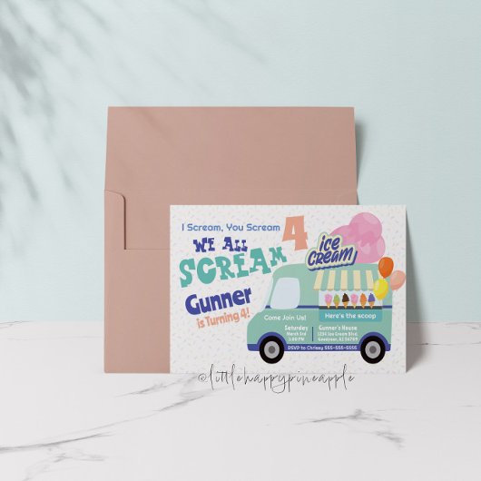 アイスクリームユー叫ぶ4番目の誕生日招待状 招待状