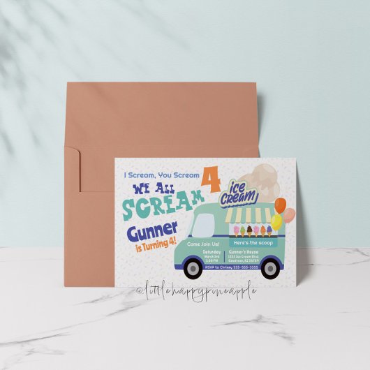 アイスクリームユー叫ぶ4番目の誕生日招待状 招待状