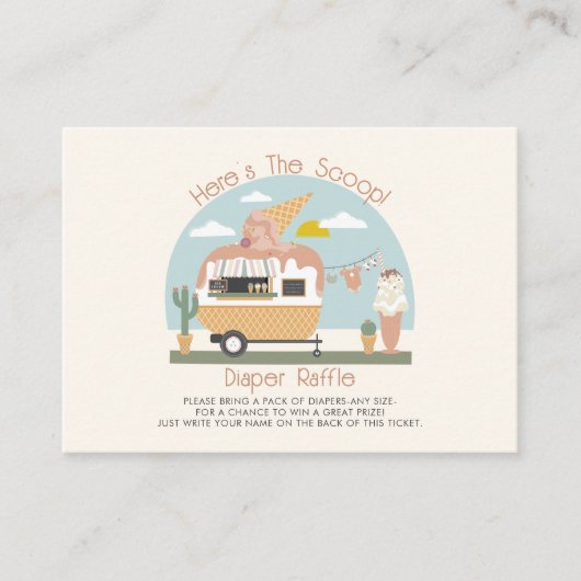 アイスクリームライトピンク赤ちゃんシャワーおむつラッフル エンクロージャーカード (正面)