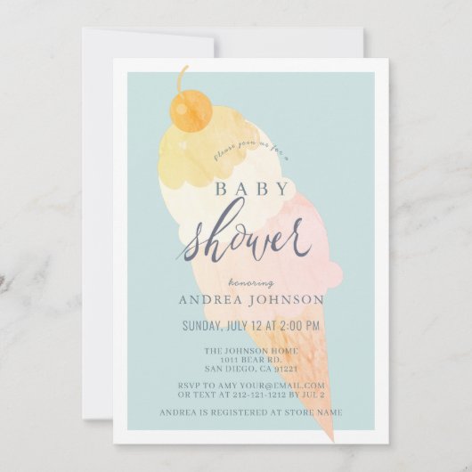 アイスクリームライトブルーボーイベビーシャワー 招待状 (正面)