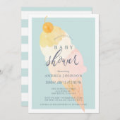 アイスクリームライトブルーボーイベビーシャワー 招待状 (正面/裏面)