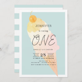 アイスクリームライトブルー1st誕生日 招待状