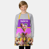 アイスクリームワッフルコーン女の子ピンク黄色の名前3D エプロン (着用した状態)