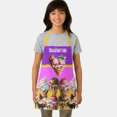 アイスクリームワッフルコーン女の子ピンク黄色の名前3D エプロン (インサイチュ)