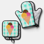 アイスクリームワッフルコーン 鍋つかみ&鍋敷きセット (正面/裏面)