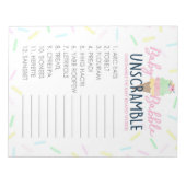 アイスクリームワードのアンスクランブルベビーシャワーゲームパック ノートパッド (正面)