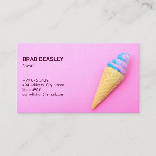 アイスクリーム事業 | ミニマリストピンク 名刺 (正面)
