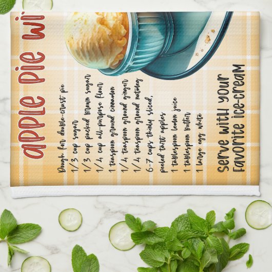 アイスクリーム付きアップルパイレシピ キッチンタオル (折り畳み)