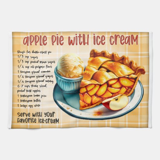 アイスクリーム付きアップルパイレシピ キッチンタオル (横)