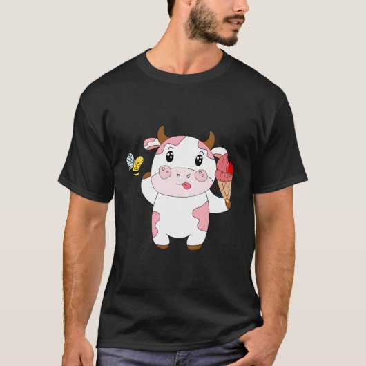 アイスクリーム付きイチゴ牛およびビー用およびビー Tシャツ (正面)