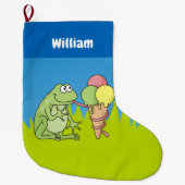 アイスクリーム付きカエル小クリスマスストッキング ラージクリスマスストッキング (正面)