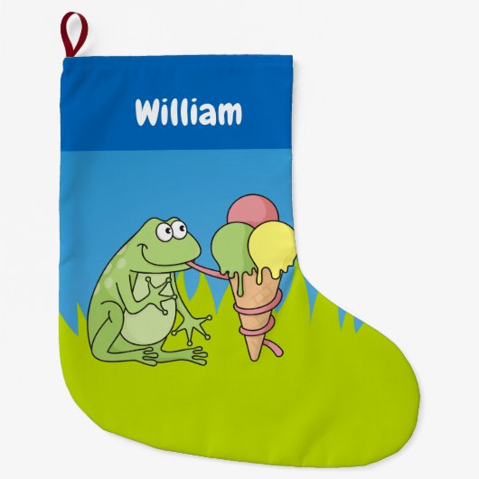 アイスクリーム付きカエル小クリスマスストッキング ラージクリスマスストッキング (正面)