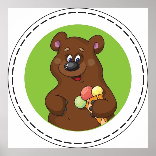 アイスクリーム付きブラウンベア ポスター (正面)