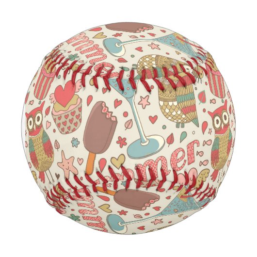 アイスクリーム付き夏の模様 野球ボール (正面)