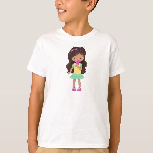 アイスクリーム付き女の子，ラテンアメリカ系女性女の子，かわいい女の子，ドレス Tシャツ (正面)