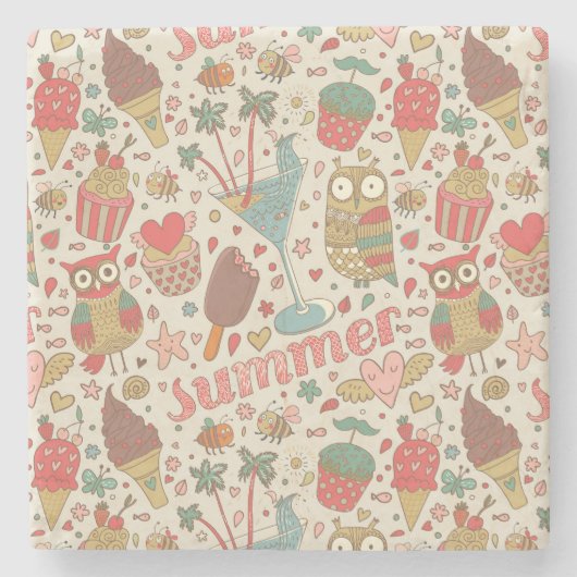 アイスクリーム入りの夏模様 ストーンコースター (正面)