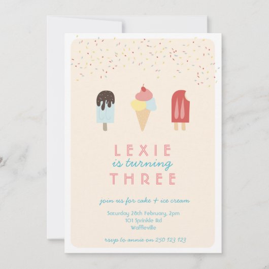 アイスクリーム及びアイスキャンデーの夏の招待状 招待状 (正面)