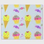 アイスクリーム及びカップケーキ包装紙 ラッピングペーパー (フラット)