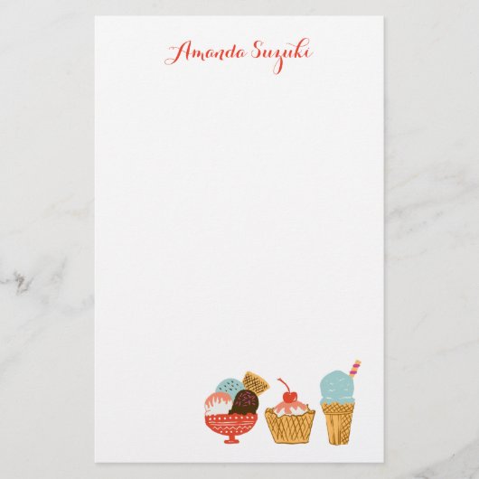 アイスクリーム及びサンデーのガーリーなイラストレーション 便箋 (正面)