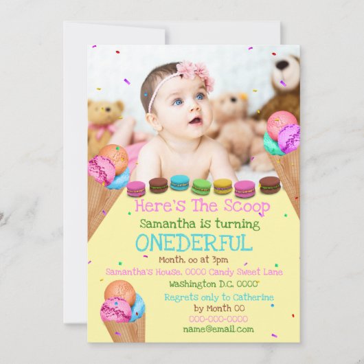 アイスクリーム夏の写真の誕生日パーティー 招待状 (正面)