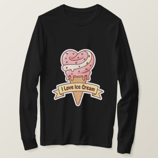 "アイスクリーム大好き" ハート渦巻きコーン Tシャツ (デザイン正面)