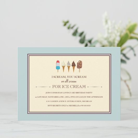アイスクリーム子供の誕生日パーティの招待状 招待状 (スタンド正面)