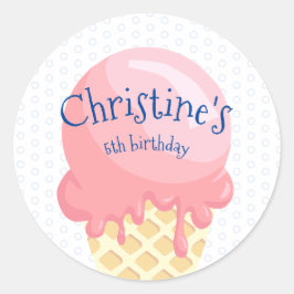 アイスクリーム子供の誕生日ピンクブルー名 ラウンドシール